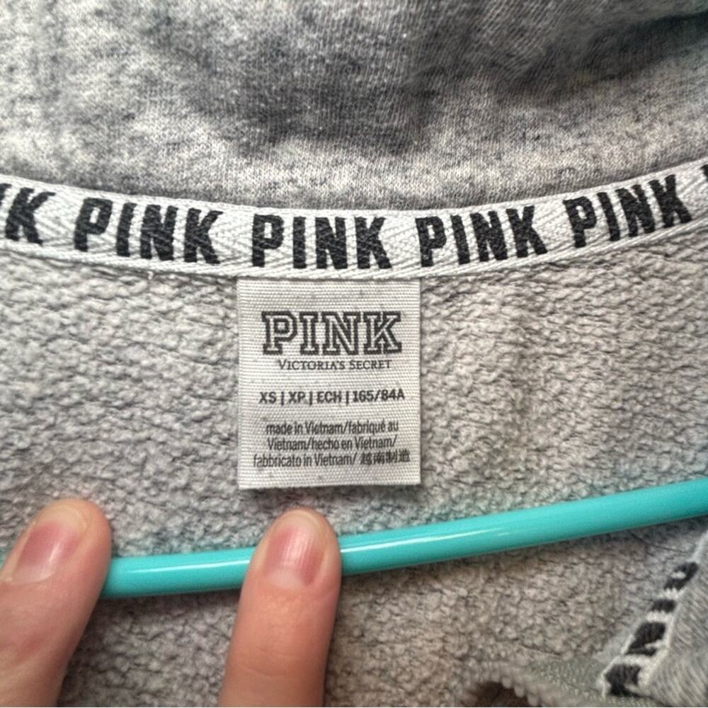 PINK Gray Quarter Zip Pullover with Tropical Embroidered Sleeve Detail – Size XS - Picture 4 of 9